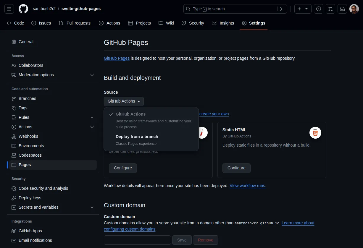 Enabling GitHub Pages