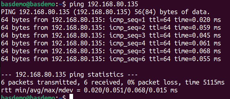 Sample ping execution